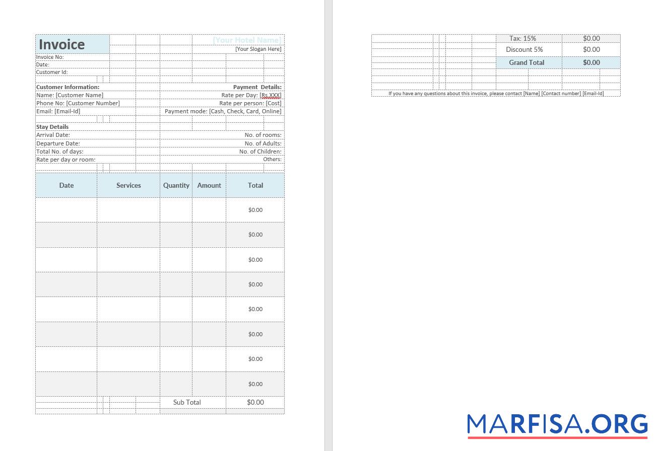 Blank Hotel Invoice Template
